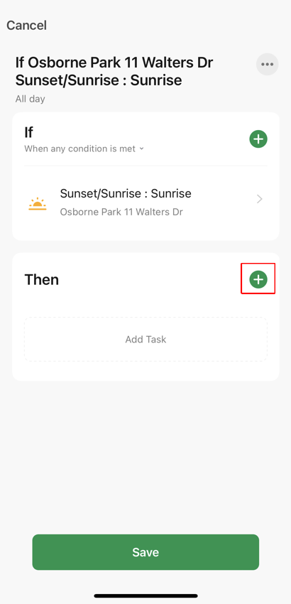 Set up task screen